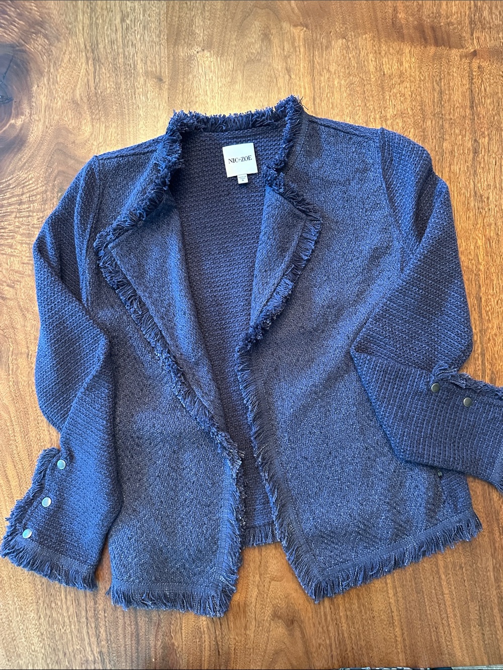 NIC+ZOE Navy Fringed Open Cardigan Jacket